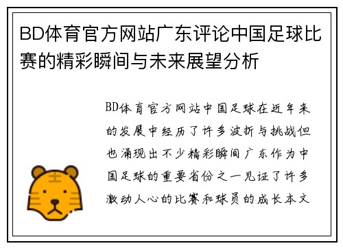 BD体育官方网站广东评论中国足球比赛的精彩瞬间与未来展望分析